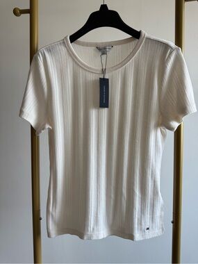 Tommy Hilfiger Cream Pointelle Short Sleeve Tee